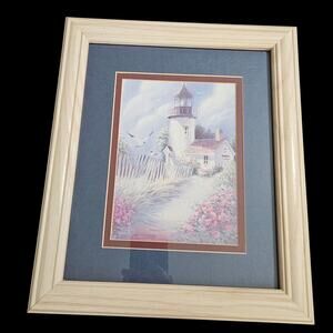 Home & Garden Party Lighthouse Print Framed Coastal Wall Art 13x11 Cottage Decor